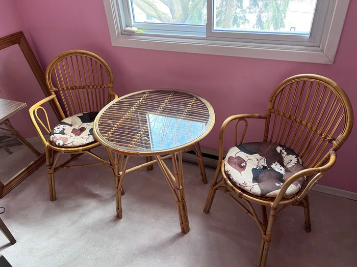 Rattan Round Table + 2 Chairs