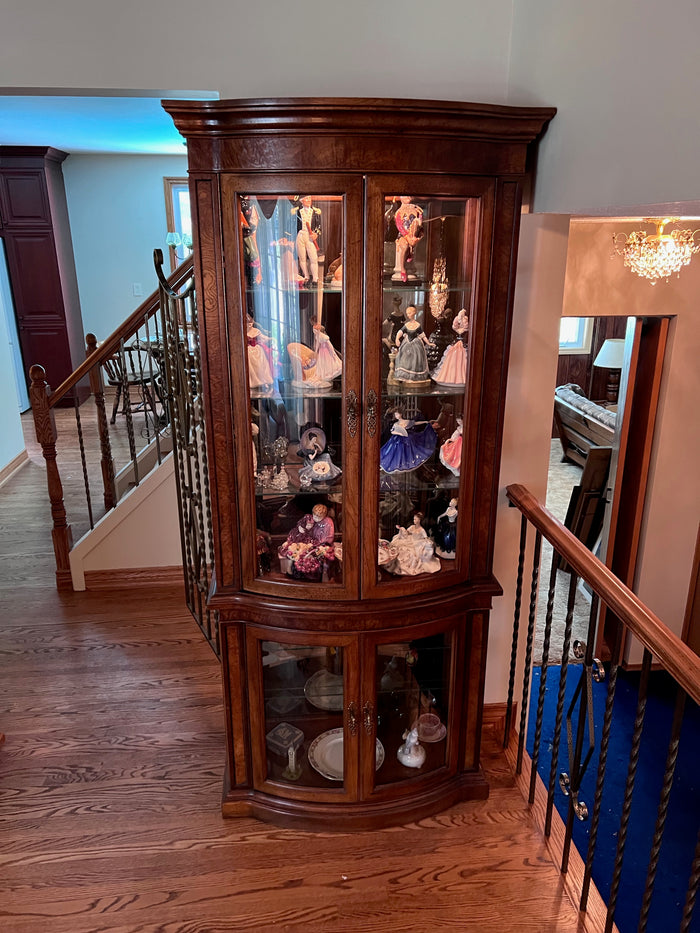 Burled Wood Curio Cabinet with Interior Light