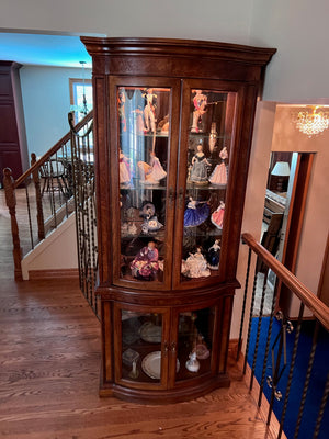 Burled Wood Curio Cabinet with Interior Light