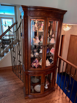 Burled Wood Curio Cabinet with Interior Light