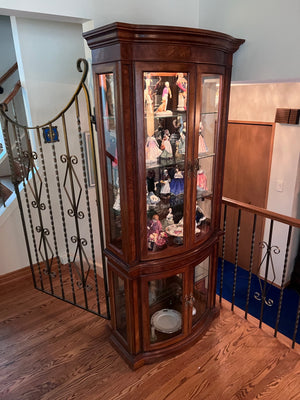 Burled Wood Curio Cabinet with Interior Light