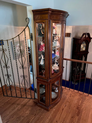 Burled Wood Curio Cabinet with Interior Light