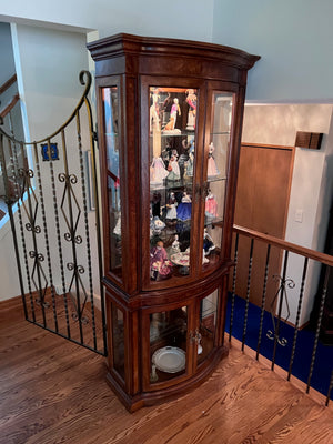 Burled Wood Curio Cabinet with Interior Light