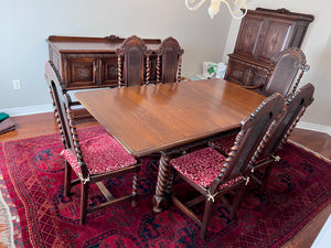 Beautiful Antique Golden Oak Wood, Barley Twist Dining Table + 6 Chairs