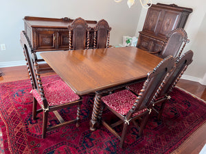 Beautiful Antique Golden Oak Wood, Barley Twist Dining Table + 6 Chairs