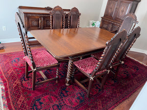 Beautiful Antique Golden Oak Wood, Barley Twist Dining Table + 6 Chairs