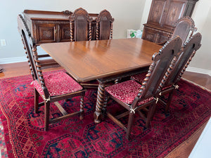 Beautiful Antique Golden Oak Wood, Barley Twist Dining Table + 6 Chairs
