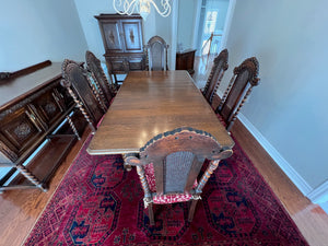 Beautiful Antique Golden Oak Wood, Barley Twist Dining Table + 6 Chairs