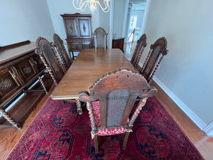 Beautiful Antique Golden Oak Wood, Barley Twist Dining Table + 6 Chairs