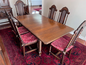 Beautiful Antique Golden Oak Wood, Barley Twist Dining Table + 6 Chairs