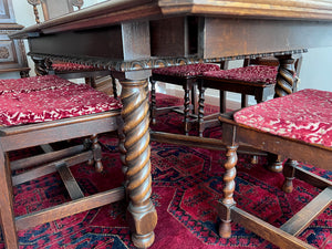 Beautiful Antique Golden Oak Wood, Barley Twist Dining Table + 6 Chairs