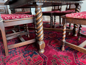 Beautiful Antique Golden Oak Wood, Barley Twist Dining Table + 6 Chairs