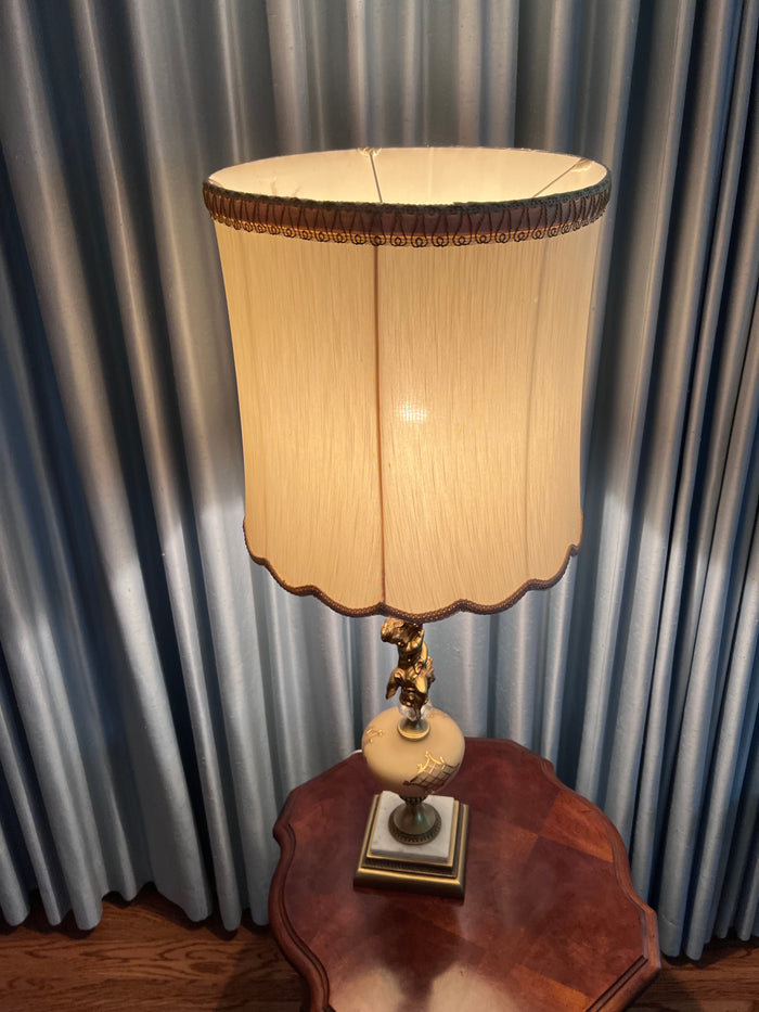 Pair of Large Vintage Gold & White Table Lamps