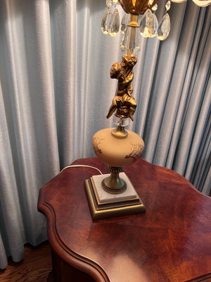 Pair of Large Vintage Gold & White Table Lamps