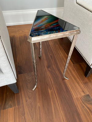 Metal/Glass Triangular Side Table