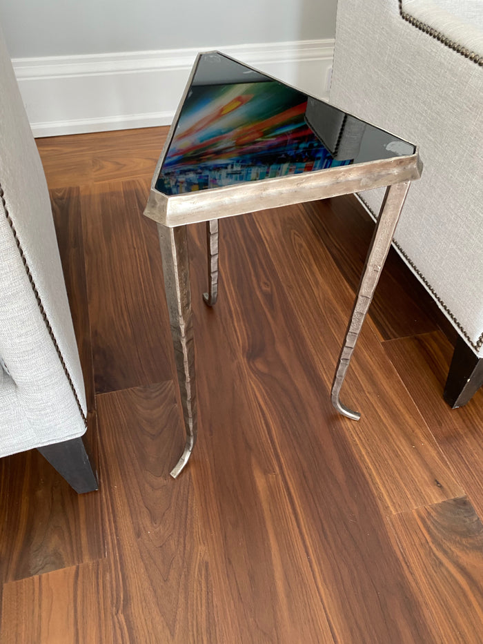 Metal/Glass Triangular Side Table