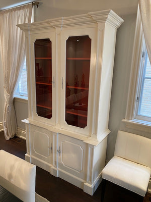 Custom Made French Country White Hutch w/Red Interior