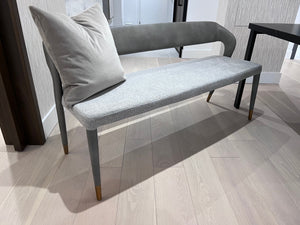 *BRAND NEW Custom Made Black Porcelain Top Dining Table, with 2 Sunpan Madura Banquettes in Belfast Heather Grey/Bravo Metal (*Retail value $6,400)