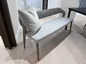*BRAND NEW Custom Made Black Porcelain Top Dining Table, with 2 Sunpan Madura Banquettes in Belfast Heather Grey/Bravo Metal (*Retail value $6,400)