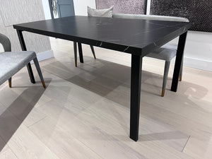 *BRAND NEW Custom Made Black Porcelain Top Dining Table, with 2 Sunpan Madura Banquettes in Belfast Heather Grey/Bravo Metal (*Retail value $6,400)