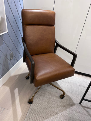 *BRAND NEW Sunpan Collin Office Chair- exposed oak wood arms, bronze base, Cortina genuine leather (*Retail value $1,938)