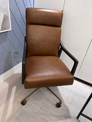 *BRAND NEW Sunpan Collin Office Chair- exposed oak wood arms, bronze base, Cortina genuine leather (*Retail value $1,938)