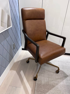 *BRAND NEW Sunpan Collin Office Chair- exposed oak wood arms, bronze base, Cortina genuine leather (*Retail value $1,938)