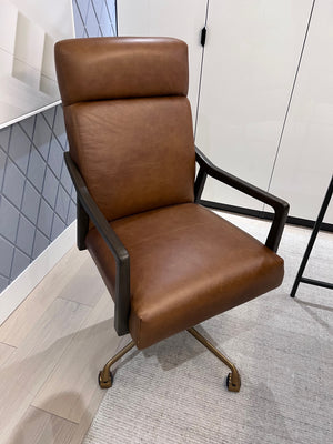 *BRAND NEW Sunpan Collin Office Chair- exposed oak wood arms, bronze base, Cortina genuine leather (*Retail value $1,938)