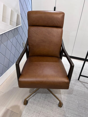 *BRAND NEW Sunpan Collin Office Chair- exposed oak wood arms, bronze base, Cortina genuine leather (*Retail value $1,938)
