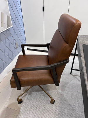 *BRAND NEW Sunpan Collin Office Chair- exposed oak wood arms, bronze base, Cortina genuine leather (*Retail value $1,938)