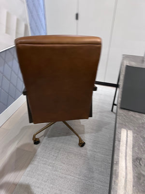 *BRAND NEW Sunpan Collin Office Chair- exposed oak wood arms, bronze base, Cortina genuine leather (*Retail value $1,938)