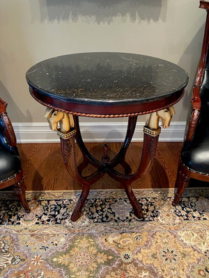 Marble Top Accent Table, Wood Carved Frame