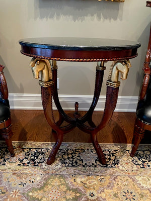 Marble Top Accent Table, Wood Carved Frame