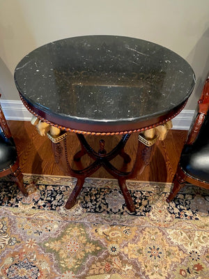 Marble Top Accent Table, Wood Carved Frame