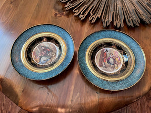 2 Regency Bone China Dishes Framed in Brass Wall Plates