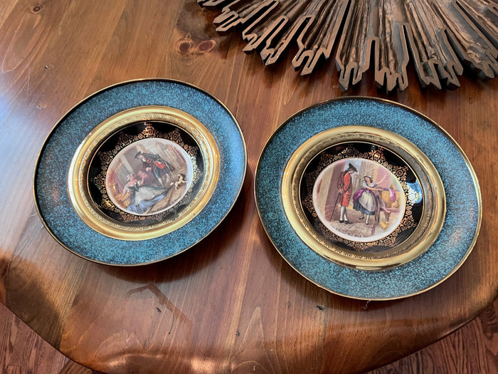 2 Regency Bone China Dishes Framed in Brass Wall Plates