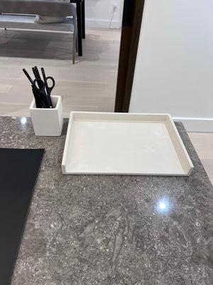 *BRAND NEW CB2 White Cement Pencil Cup & Letter Tray (*Retail value $45)