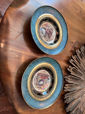 2 Regency Bone China Dishes Framed in Brass Wall Plates