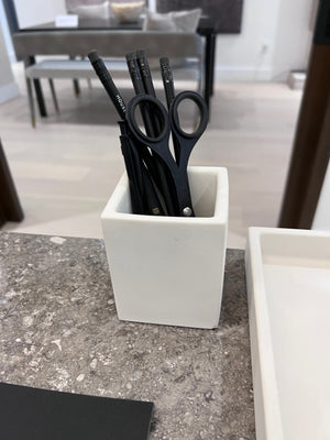 *BRAND NEW CB2 White Cement Pencil Cup & Letter Tray (*Retail value $45)