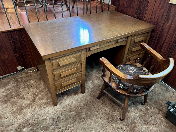 Vintage Solid Wood Desk + Chair