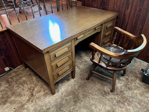 Vintage Solid Wood Desk + Chair