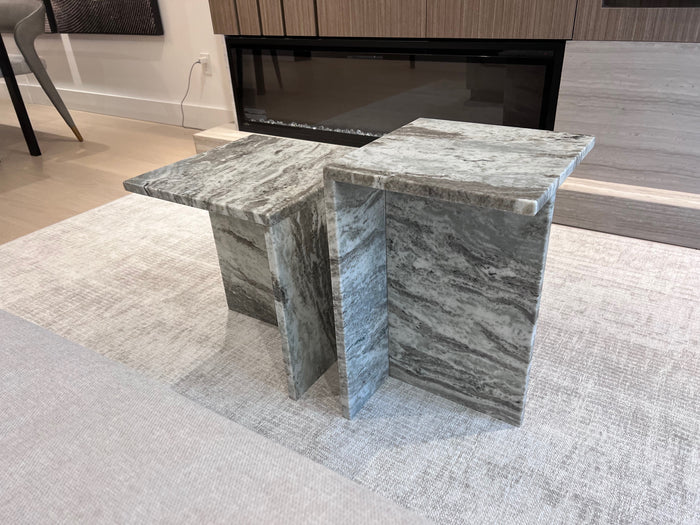 Pair of Custom 'T' Tall & Short Marble Tables (*Retail value $980)