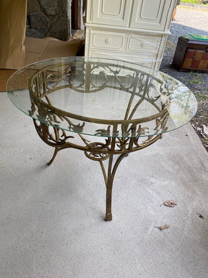 Glass Top Accent Table, Gold Metal Base