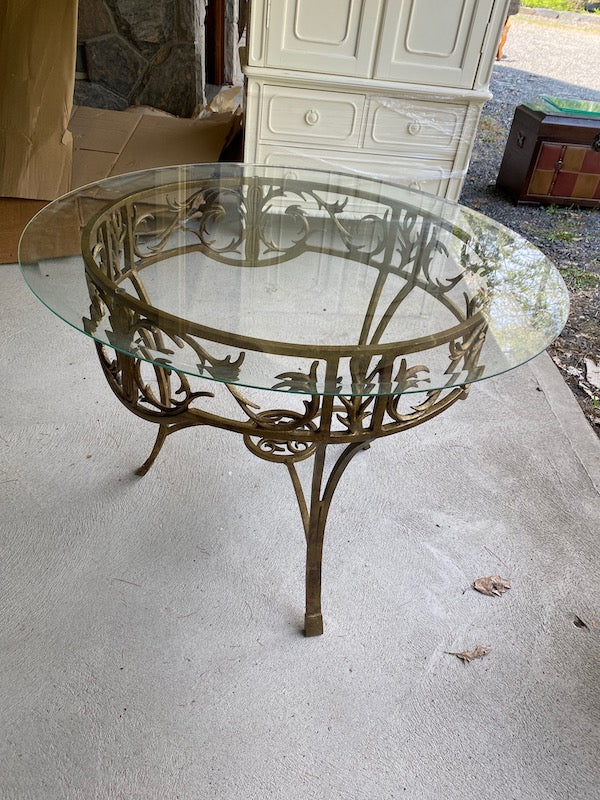 Glass Top Accent Table, Gold Metal Base