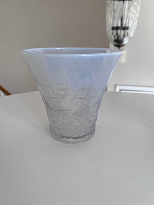 1930's Joseph Inwald Barolac Art Deco Vase in Opalescent Glass w/Ships Motif