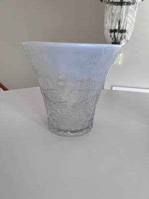 1930's Joseph Inwald Barolac Art Deco Vase in Opalescent Glass w/Ships Motif