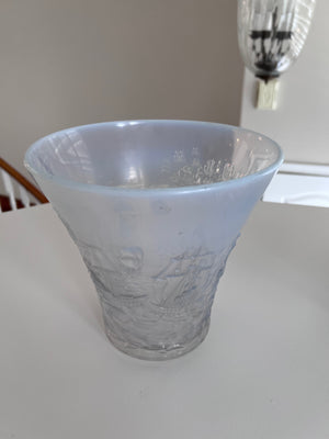 1930's Joseph Inwald Barolac Art Deco Vase in Opalescent Glass w/Ships Motif