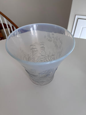 1930's Joseph Inwald Barolac Art Deco Vase in Opalescent Glass w/Ships Motif