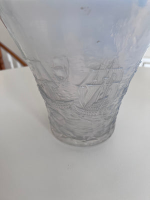 1930's Joseph Inwald Barolac Art Deco Vase in Opalescent Glass w/Ships Motif