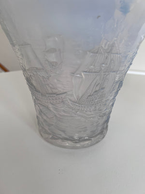 1930's Joseph Inwald Barolac Art Deco Vase in Opalescent Glass w/Ships Motif